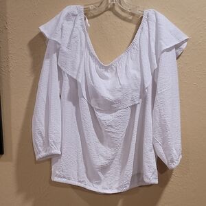 Michael Kors Off Shoulder White Ruffled Blouse